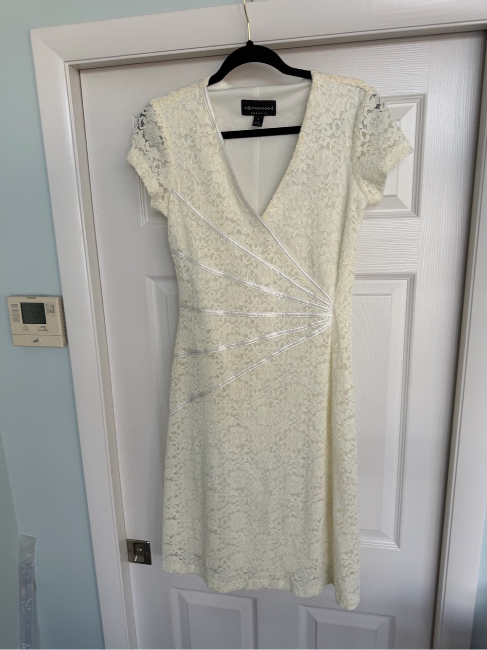 connected apparel Cream Lace V-Neck Midi Dress